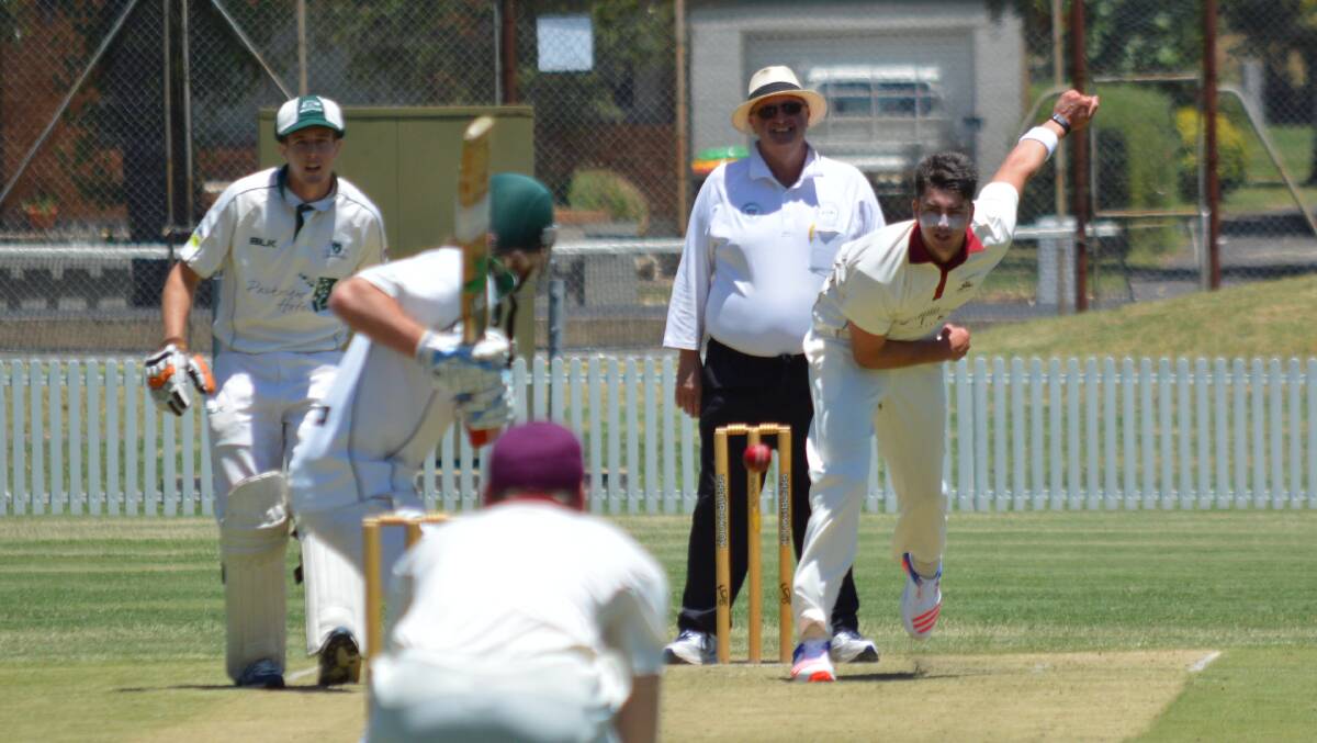 GUTSY EFFORT: Cavaliers' Josh Doherty sends one down on Saturday. After bowling a long first spell in the heat, he struggled with cramp during his side's innings but battled through when his side was in trouble toward the end of the day. Photo: MATTHEW FINDLAY
