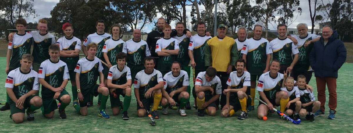DERBY DECIDER: CYMS Gold and CYMS Garden Gurus come together after a tough men's division two grand final, which the latter side won. Photo: CONTRIBUTED