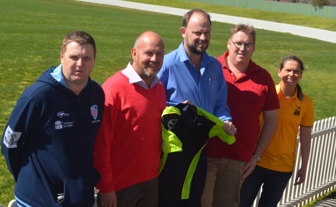 ANNOUNCEMENT: Cricket NSW's Matt Tabbernor, Councillor Jason Hamling, ODCA duo Mark Frecklington and Pete Jarick and ODJCA registrar Jo Hunter were on hand to announce the game. Photo: MATT FINDLAY
