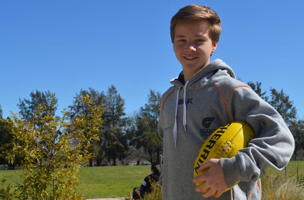 KICKING GOALS: Gaige Saunders (pictured) was named for GWS Academy's under-13 side, along with Charlie Kemp. Photo: MATT FINDLAY