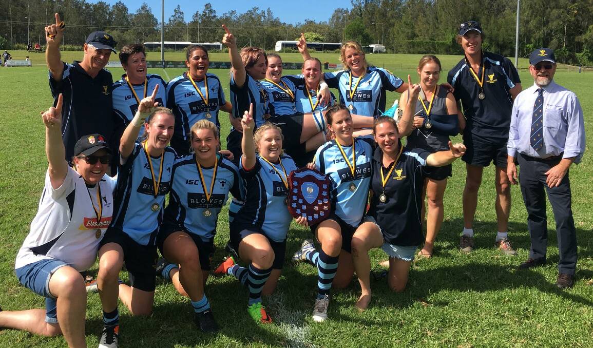 CHAMPIONS: Central West celebrates winning the 2017 NSW Country Rugby Women's Championship on Sunday morning, defeating Hunter in a thrilling decider a Port Macquarie. Photo: AMANDA FERGUSON