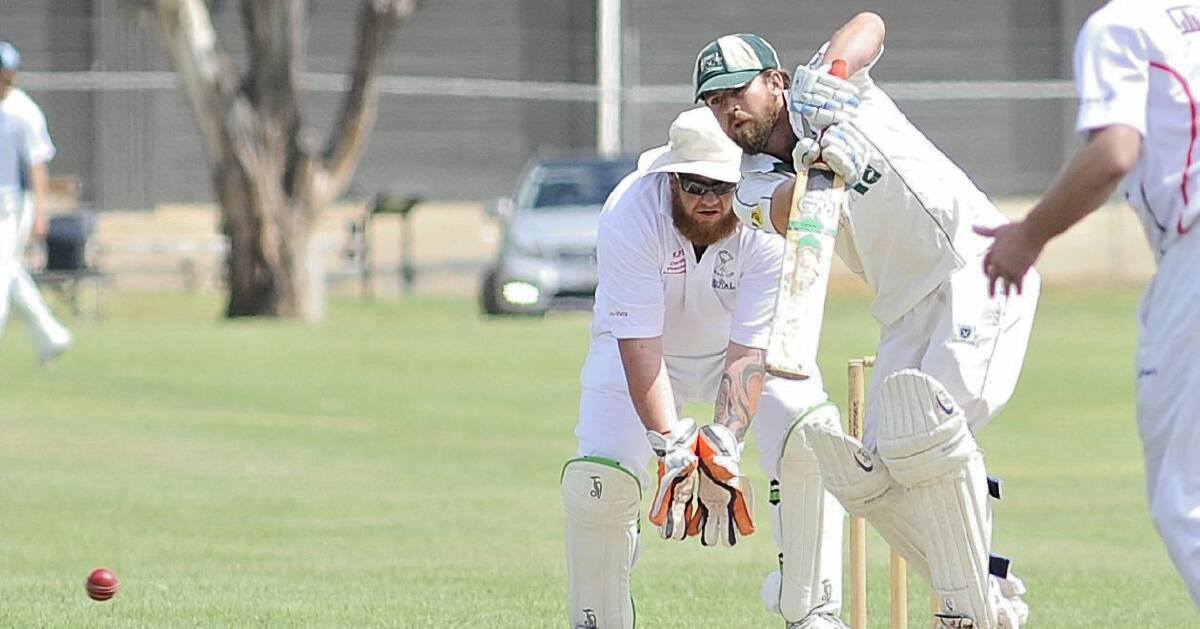 MAKER'S LABEL: Ben Findlay works one away against Centrals. Findlay knocked up 24 before being dismissed. His Warriors side sits at 3-96, chasing 173 for victory, at stumps on day one. Photo: STEVE GOSCH