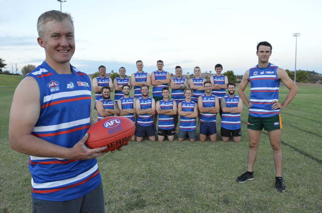 PANTHER POWER: Coach Mitch Stubberfield and skipper Brent Tucker, with their eager Parkes Panthers teammates. Photo: CHRISTINE LITTLE