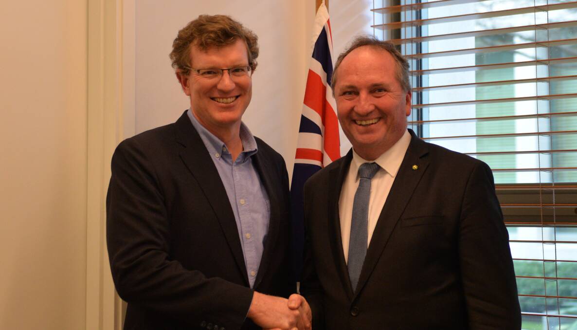 SUPPORT: Calare MP Andrew Gee and Nationals leader Barnaby Joyce in Canberra.
