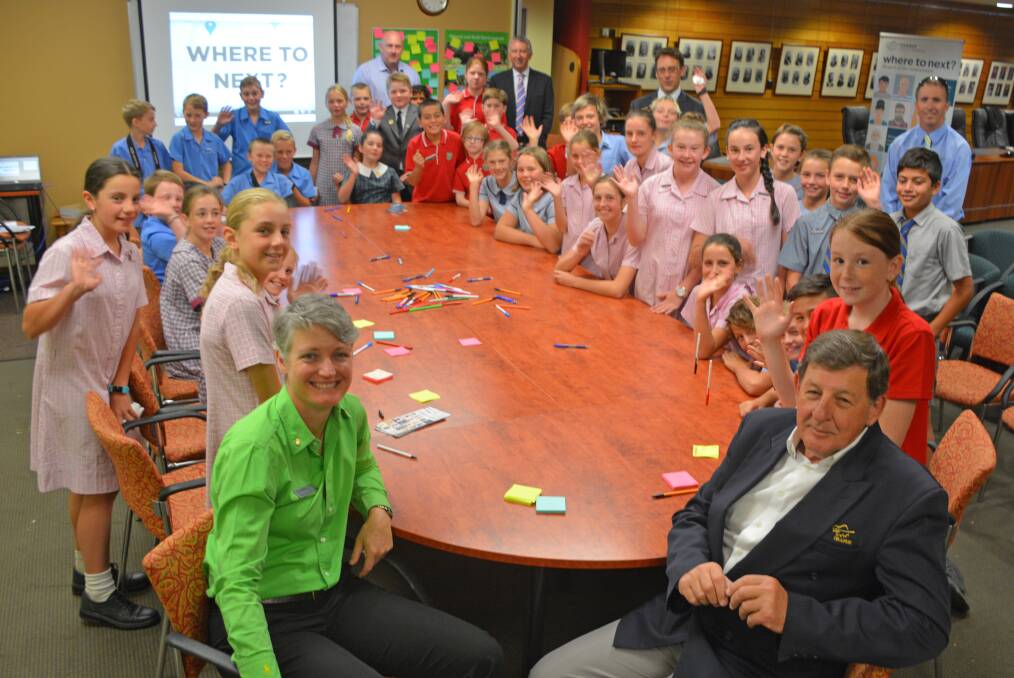 OPEN FORUM: Joanne McRae and Reg Kidd talking to about 40 primary school students from around Orange as part of Where to Next? meetings. Photo: SUPPLIED. 