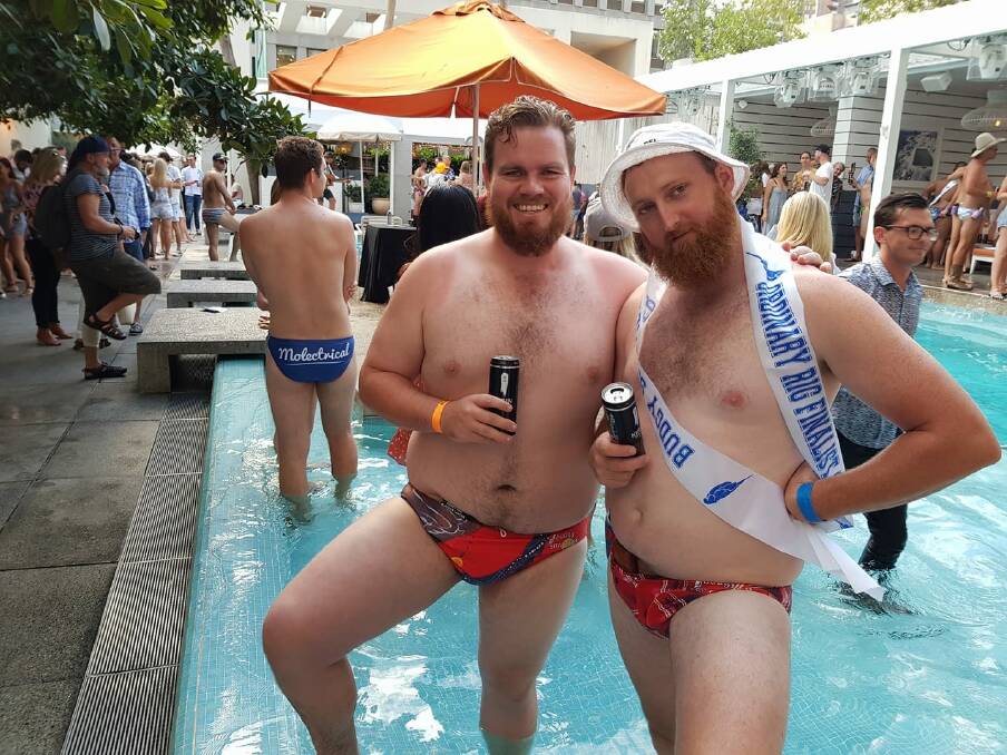 JUST... BEAUTIFUL: Matt Findlay and Damo Harton in the pool at the Royal Ivy in Sydney. Photo: SUPPLIED. 