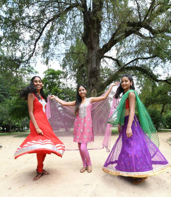 READY TO DANCE: Sharolyn Narayan, Ashlyn Narayan and Simone Chawla will be on stage at Cook Park. Photo: JUDE KEOGH  0123jkindia4