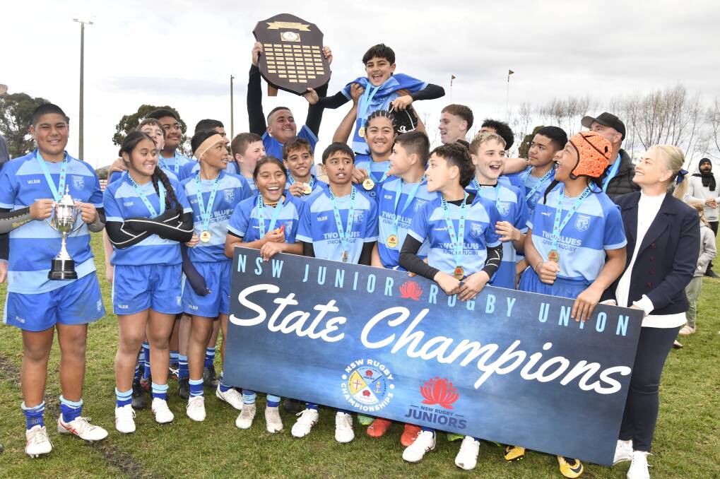 The winning Two Blues side were delighted after the NSWJRU Under 13s grand final. Picture by Jude Keogh