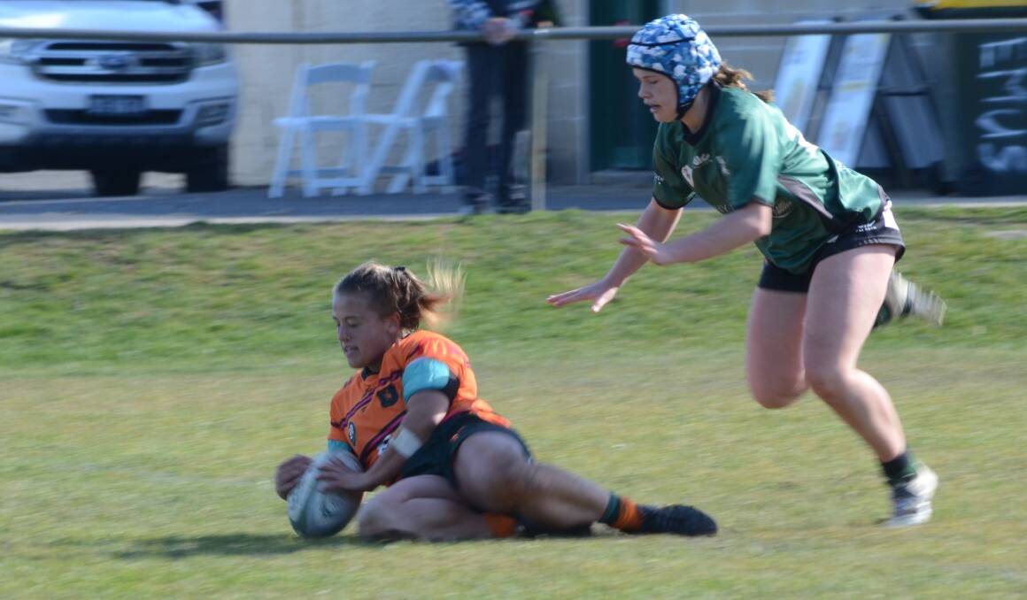 Holly Jones scored her second try of the game as time expired. Picture by Riley Krause