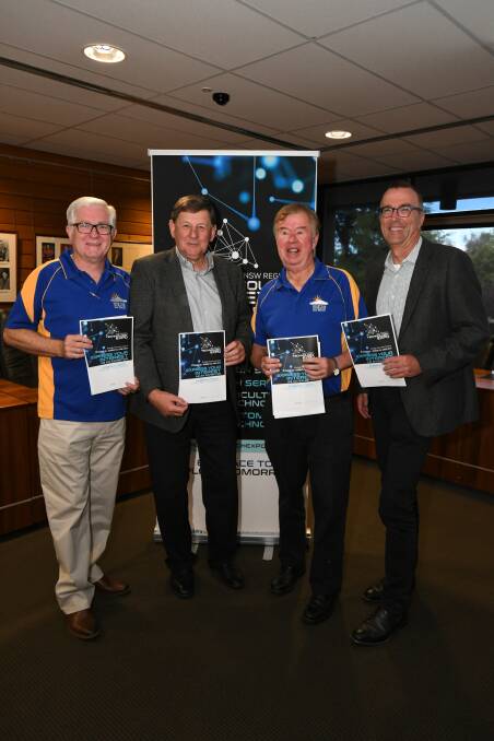 EXHIBITION LAUNCH: Graeme Fleming, Reg Kidd, Murray Paterson and Tony Stephens talking all things technology at an exhibition launch this week. 