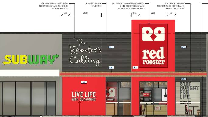 Red Rooster will be situated between Subway and 7-Eleven, as shown in this artist impression. 
