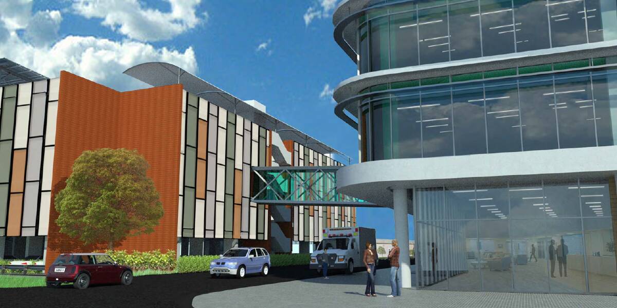 An artist impression of the view on Milne Lane of the multi-storey car park and Bathurst Integrated Medical Centre. Picture by Zauner Construction
