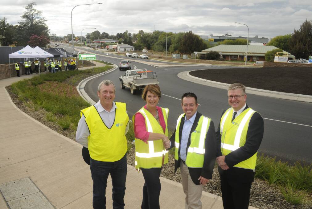 FINISHED: Roads and Maritime Services regional manager Phill Standen, Minister for Roads, Maritime and Frieght Melinda Pavey, member for Bathurst Paul Toole and deputy mayor Michael Coote. Photo: CHRIS SEABROOK 032117ckelso2