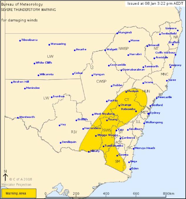The Bureau began issuing severe storm warnings for dangerous winds for Orange on Monday afternoon. Photo: Bureau of Meteorology