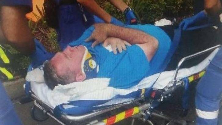 Ryde Mayor Bill Pickering was taken from the polling booth by stretcher. Photo: Twitter
