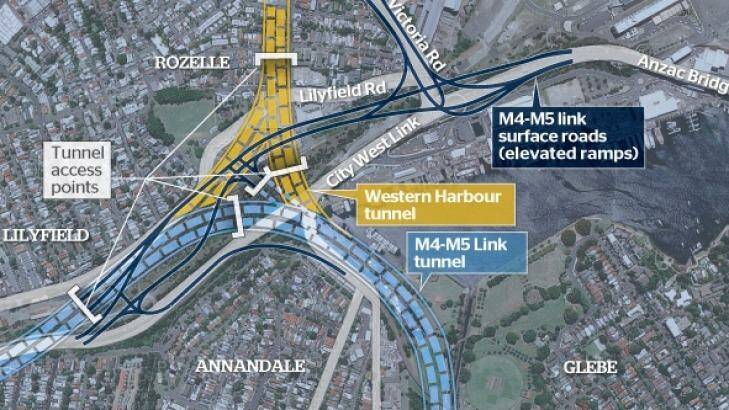 Previously disclosed plans for surface motorway interchange at Rozelle. It is understood a larger proportion of that interchange will be underground. Photo: SMH