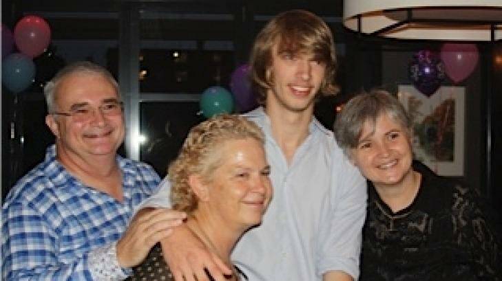 21st century family: Peter Todd, Tracey Atkinson, Hugo Atkinson and Alison Todd at Hugo's 21st birthday. Photo: Supplied