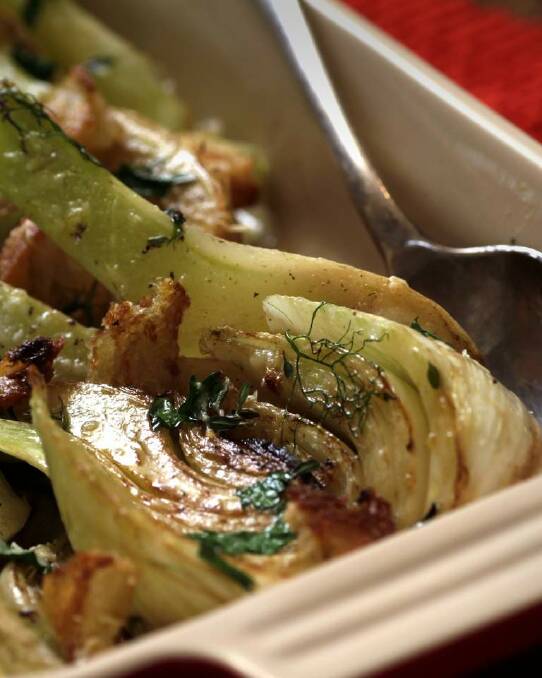 Lynne Mullins's roast fennel with breadcrumbs, parsley and parmesan <a href="http://www.goodfood.com.au/good-food/cook/recipe/roast-fennel-with-breadcrumbs-parsley-and-parmesan-20120530-29tyd.html"><b>(recipe here).</b></a> Photo: Quentin Jones