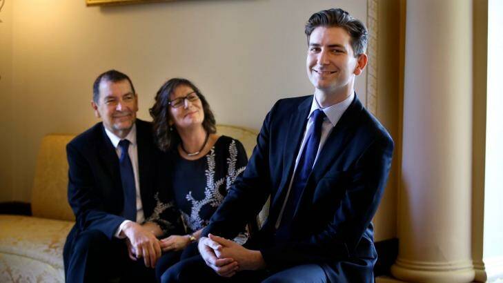 Rhodes Scholar Alexander Eastwood with his parents Glenn and Helen. Photo: Angela Wylie