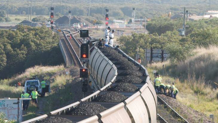 Supplied image of protesters attempting to block the first test train load of coal coming from the Maules Creek coal mine on its way to Newcastle