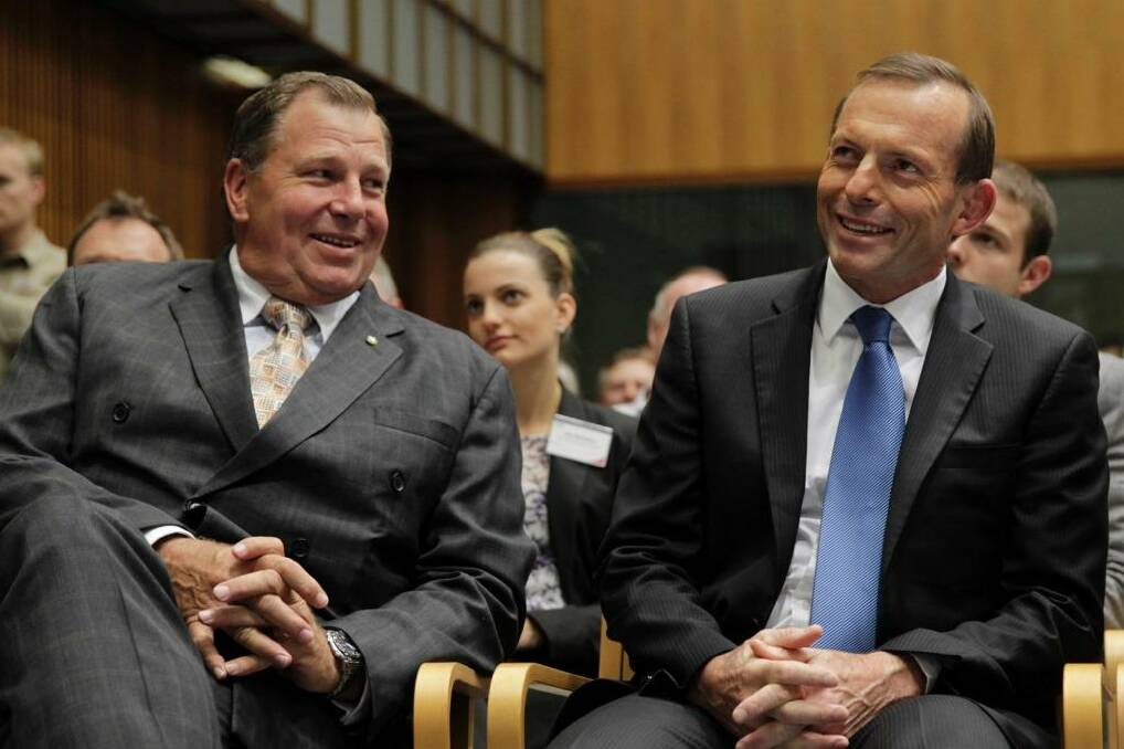 Federal Liberal MP Bob Baldwin with Prime Minister Tony Abbott in 2012. Photo: Andrew Meares