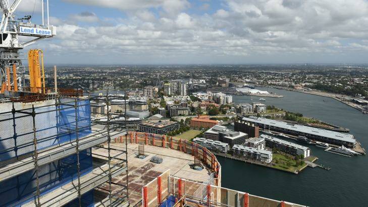 Parking dilemma: View from the top of Tower 2 of the Barangaroo South Lend Lease construction site. Photo: Brendan Esposito