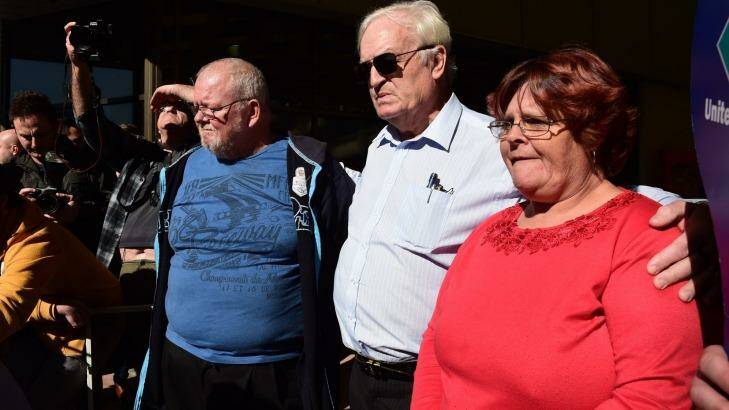 Ashley Kennedy, Blacktown councillor Tony Bleasdale and Peta Kennedy at the protest on Wednesday. Photo: Nick Moir