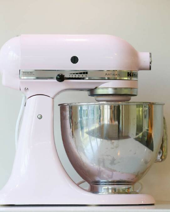 My toolkit: " I got a KitchenAid mixer in girly pale pink because this is such a boys? household ? everything?s brown or black or navy." Photo: Peter Rae