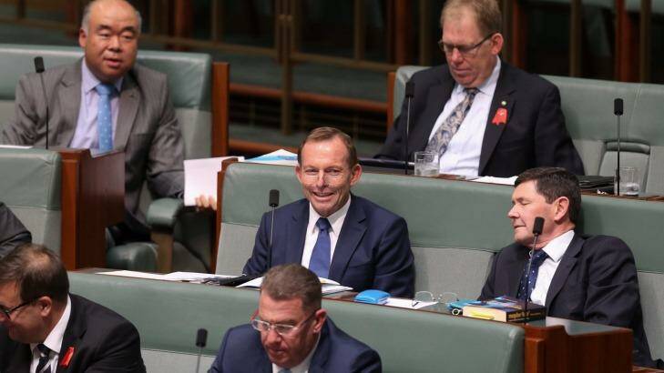 Tony Abbott, centre, has been clear about his freedom to speak out as a backbencher. Photo: Andrew Meares