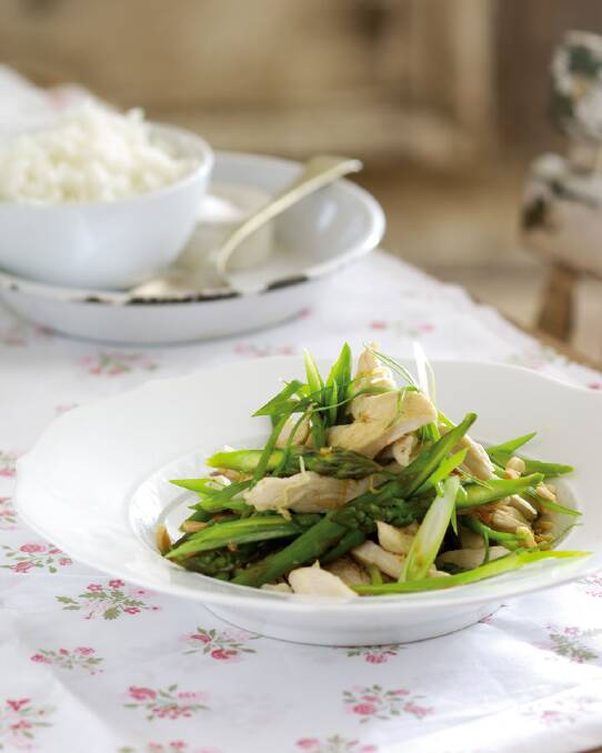 Chicken and asparagus stir-fry <a href="http://www.goodfood.com.au/good-food/cook/recipe/chicken-and-asparagus-stirfry-20130806-2rcze.html"><b>(recipe here).</b></a>