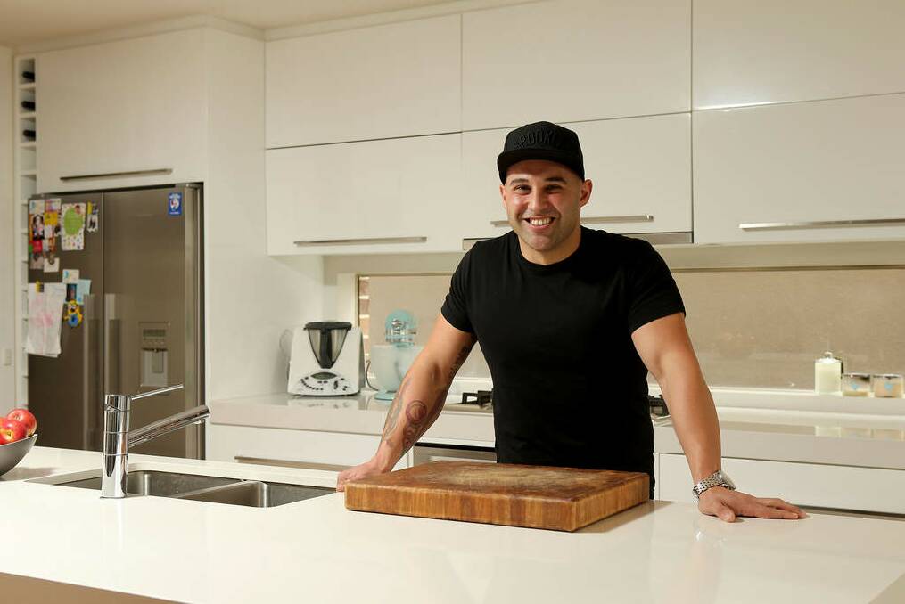Chef Shane Delia in the kitchen of his Moonee Ponds home. Photo: Pat Scala