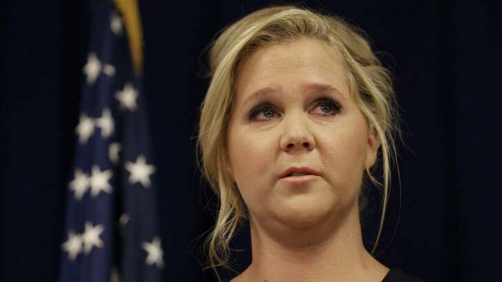 Amy Schumer held back tears as as she voiced support for tighter gun control regulations. Photo: Seth Wenig
