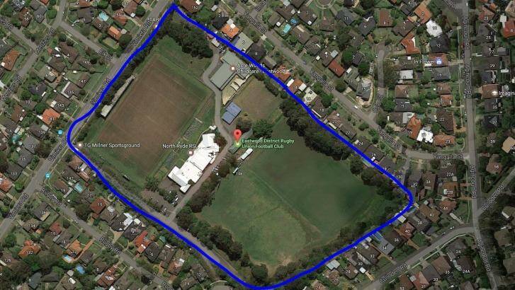 TG Millner Field:.The blue line indicates the area of land owned by the Eastwood Rugby Club. Photo: Supplied