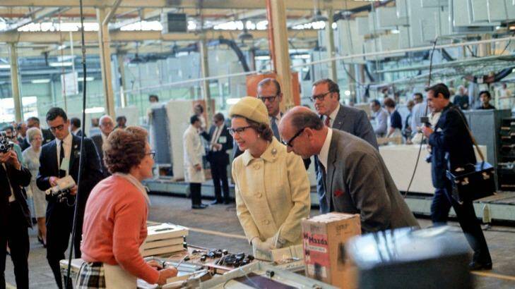 In 1970, the Queen visited the Electrolux Factory in Orange NSW. Photo: Orange & District Historical Society.  Photo: Orange & District Historical Society