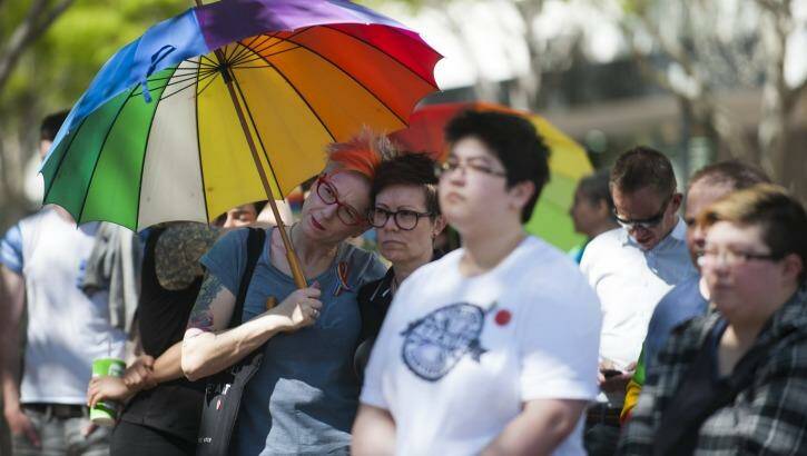 Campaigners for equal marriage rights congregated in Civic. Photo: Elesa Kurtz