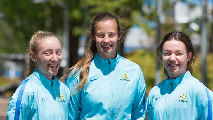 Young Matildas Nickoletta Flannery, Georgia Boric and Grace Maher will head to China next month for the U19 AFC qualifiers.  Photo: RICKY FULLER