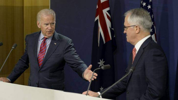 US Vice-President Joe Biden with Prime Minister Malcolm Turnbull in Sydney. Photo: Wolter Peeters