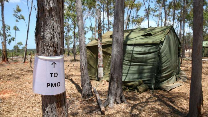 The Prime Minister's tent during the visit to north-east Arnhem Land. Photo: Alex Ellinghausen