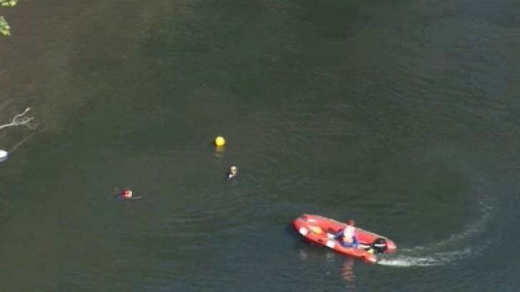 Police search for the child on the Hawkesbury River. Photo: Nine News