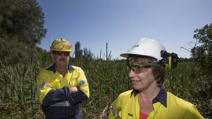 Decommissioning and demolition manager Peter Archibald with Conservation Project Manager Julie Seymour at the wetlands on the Clyde fuel refinery site.  Photo: Geoff Jones