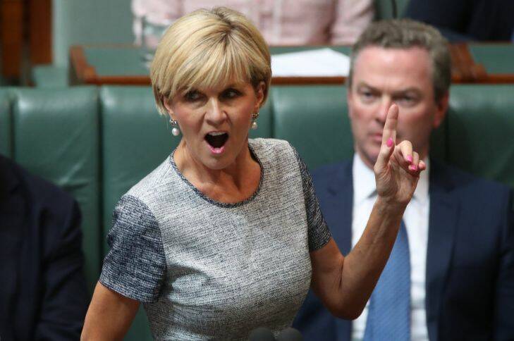Minister Julie Bishop during question time at Parliament House in Canberra on Wednesday 14 June 2017. Photo: Andrew Meares 