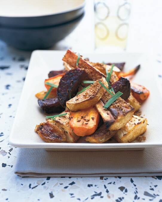Roasted root vegetables with caraway and garlic oil <a href="http://www.goodfood.com.au/good-food/cook/recipe/roasted-root-vegetables-with-caraway-and-garlic-oil-20131031-2wj4e.html"><b>(recipe here).</b></a>
