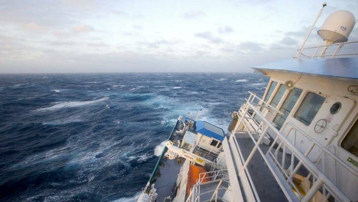 Listing: CSIRO's RV Investigator hits in rough weather in the Southern Ocean.  Photo: Pete Harmsen