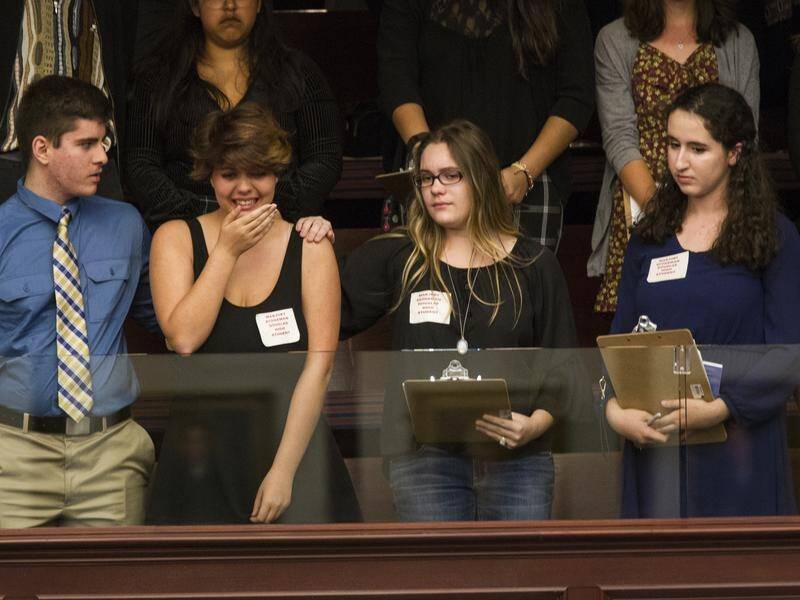 Students react at the Florida Capital in Tallahassee as the gun bill is rejected.