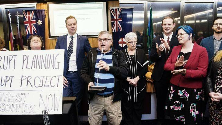 Former mayors and councillors addressed the crowd after the meeting was cancelled. Photo: Christopher Pearce