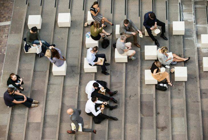 Generic scenes of people at lunch time in Martin Place, Sydney. Office workers, jobs, employment, CPI, population, city, CBD. Tuesday 26th April 2016 photo Louie Douvis AFR