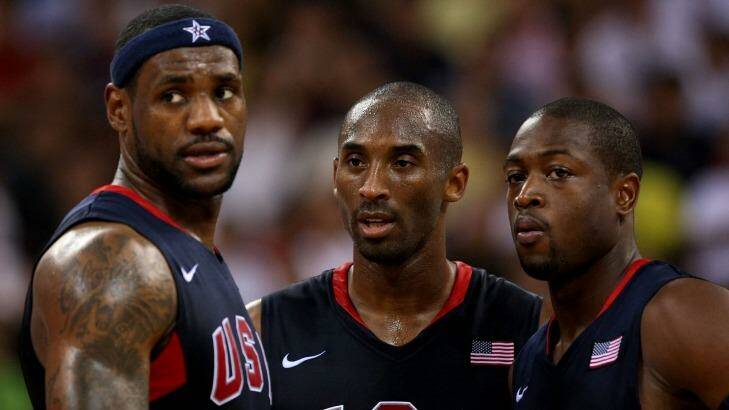 Global star: Kobe Bryant chats with LeBron James and Dwyane Wade during the United States' gold medal campaign at the Beijing 2008 Olympic Games. Photo: Jed Jacobsohn
