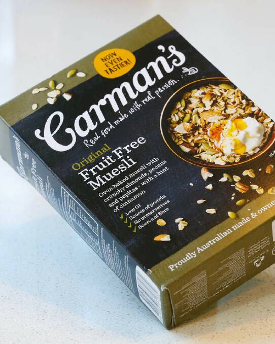 The pantry staples: "I eat Carman?s no-fruit muesli all the time, even for lunch sometimes; I avoid fruit because I try to eat a low-sugar diet." Photo: Peter Rae