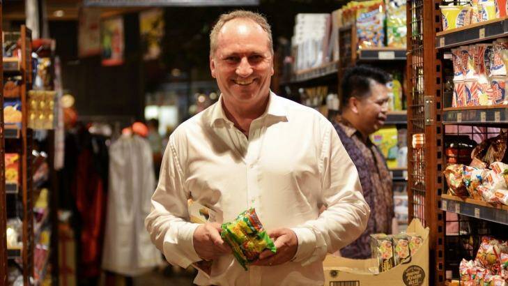 Minister of Agriculture and Water Resources, Barnaby Joyce, visits  a supermarket, in Jakarta, Indonesia this week. Photo: Jefri Tarigan
