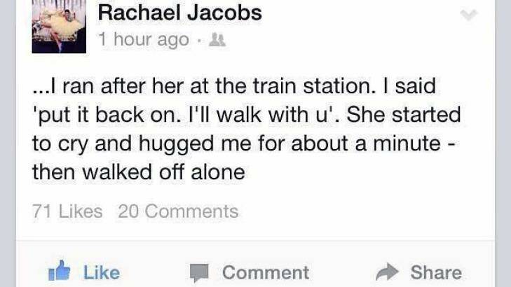 The message posted on Rachael Jacobs' Facebook page.